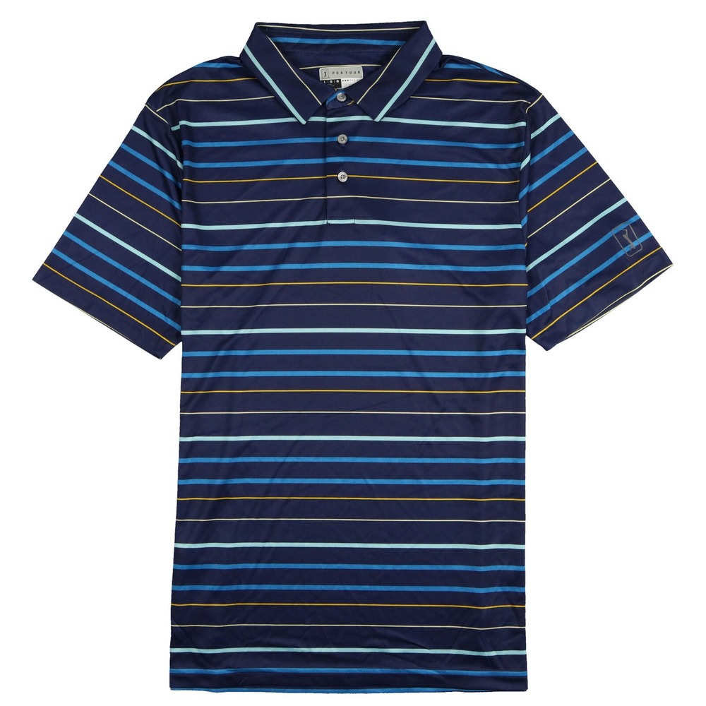 PGA TOUR All Over Fine Line Golf Polo Shirt Mens L Blue Striped PVKFD042DS 424